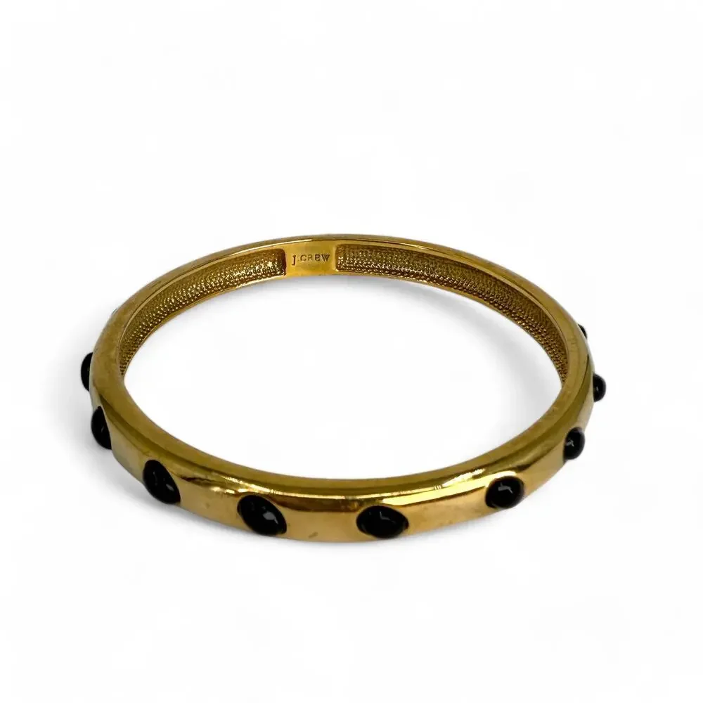 J Crew Bangle Bracelet Shiny Gold Tone with Black Raised Cabochons